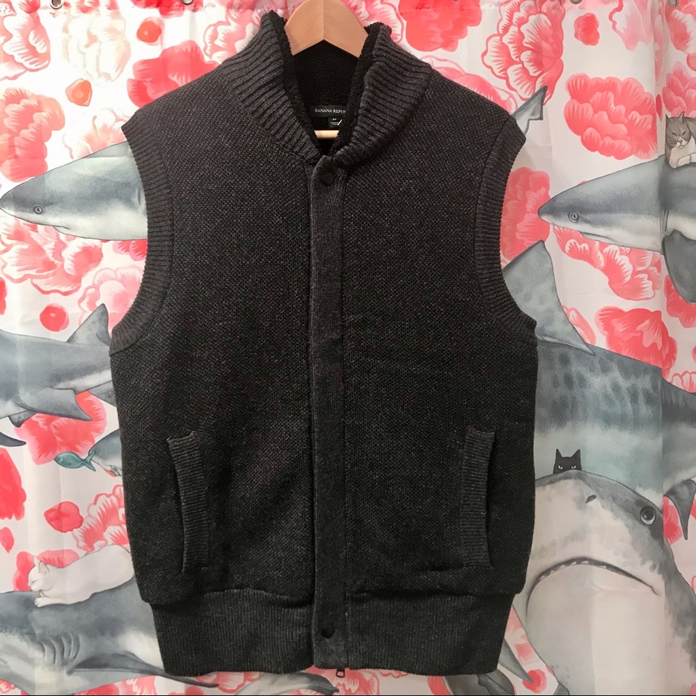 NWT Banana Republic Charcoal Wool Zip Sweater Vest